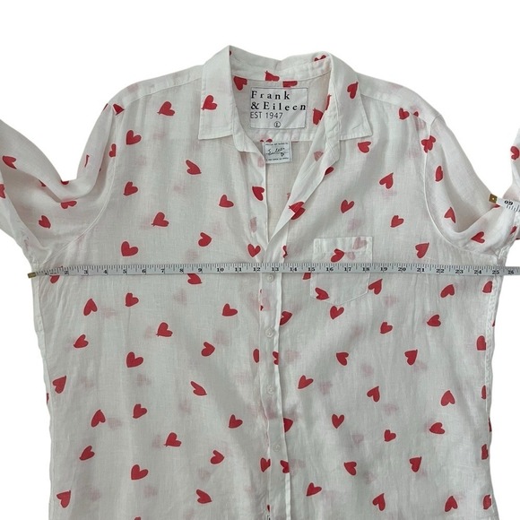 Frank & Eileen Eileen Pink Messy Hearts 100% Linen Button Up Size L‎ - Picture 11 of 12